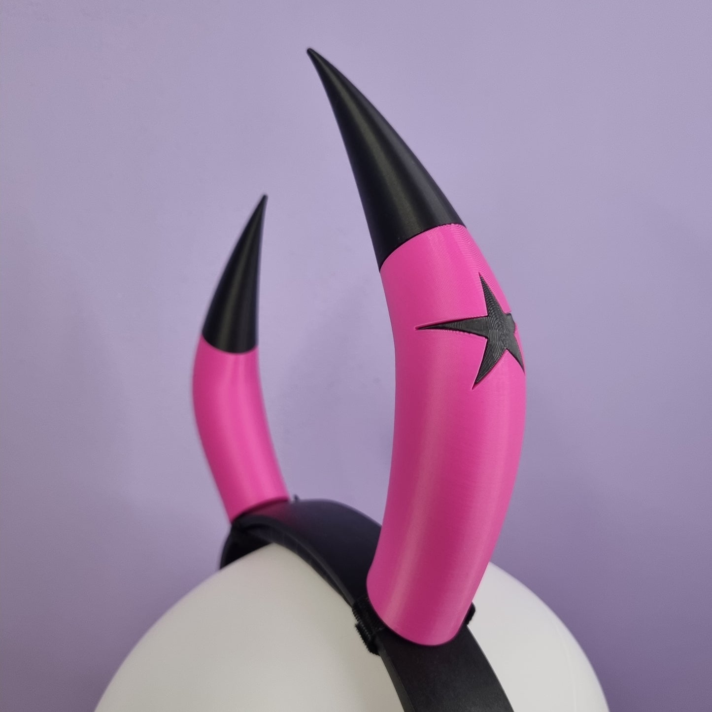 Headset accessory: 3d printed imp horns (pink with black star)