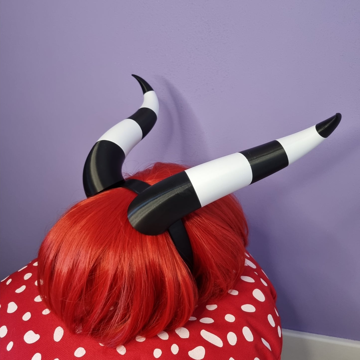 Cosplay horns inspired by Moxxie and Striker from Helluva Boss