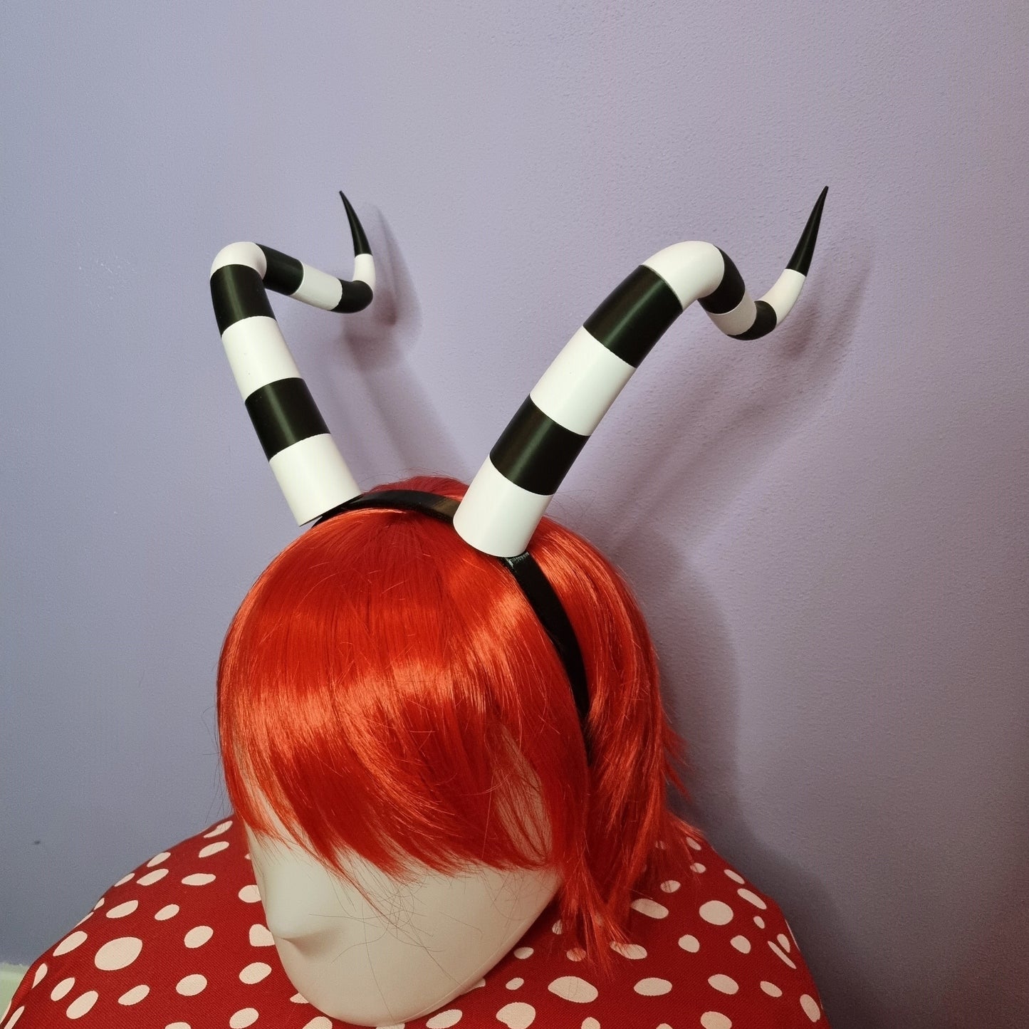Long twisted 3d printed black & white imp cosplay horns