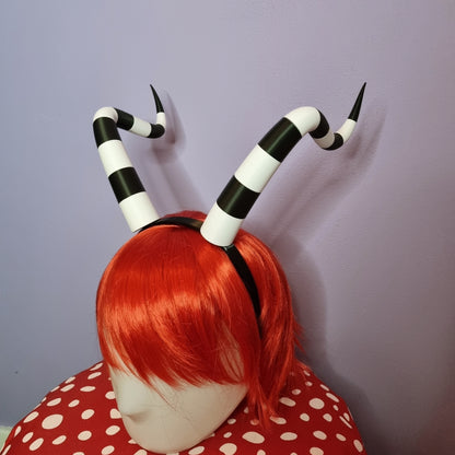 Long twisted 3d printed black & white imp cosplay horns