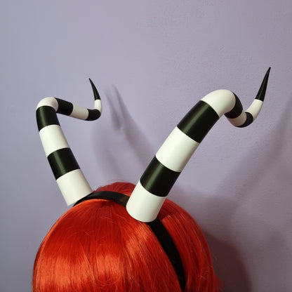 Long twisted 3d printed black & white imp cosplay horns