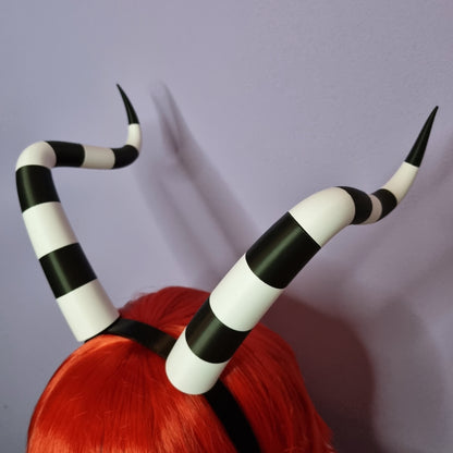 Long twisted 3d printed black & white imp cosplay horns