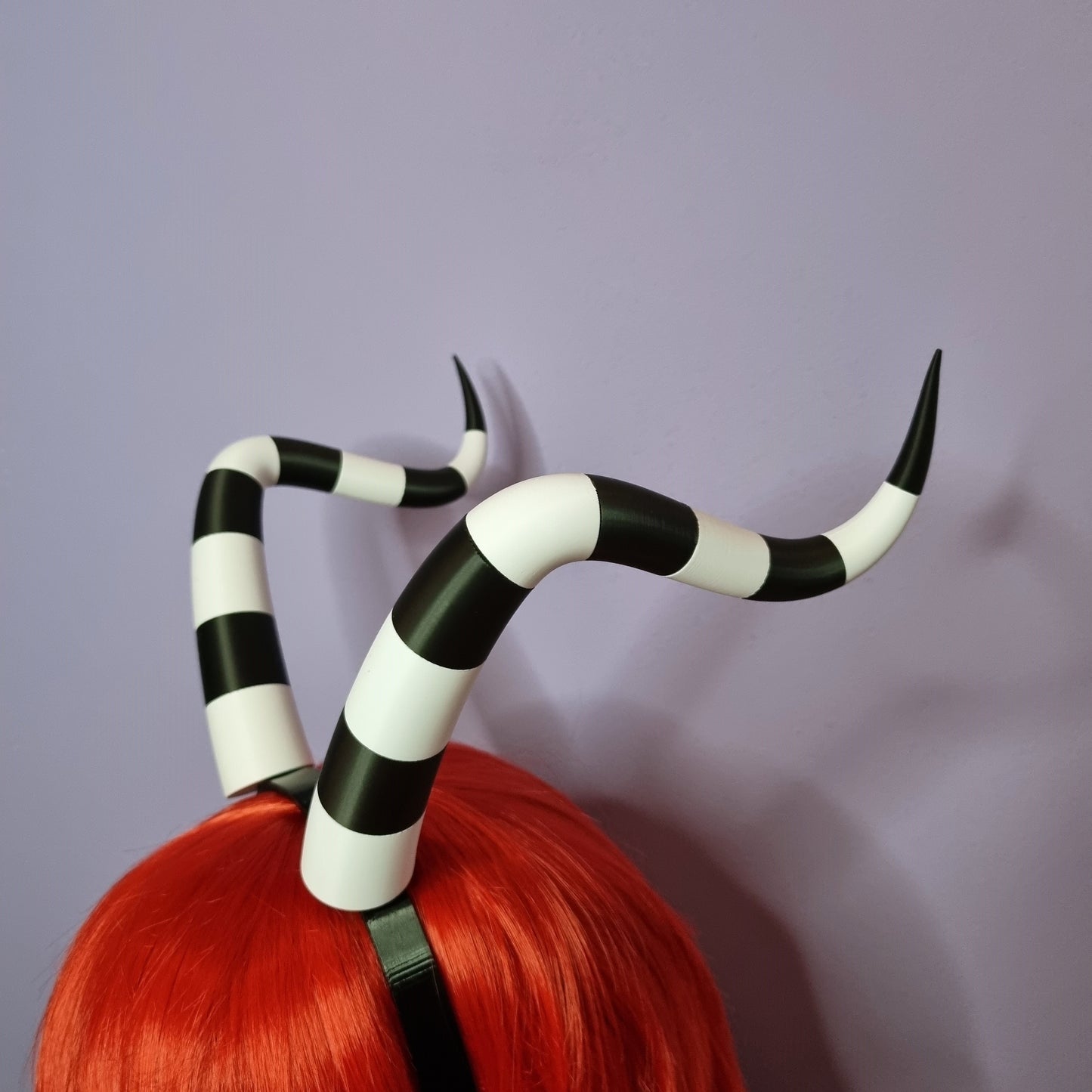 Long twisted 3d printed black & white imp cosplay horns