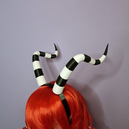 Long twisted 3d printed black & white imp cosplay horns
