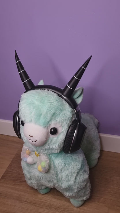 Headset accessory: 3d printed imp horns (black with white lines)